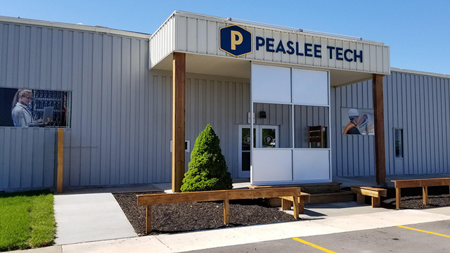 The entrance to Peaslee Technical Center in Lawrence