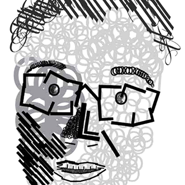 Student project work, digital art of man with glasses