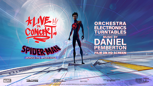 illustration of spider man with the words Across the Spiderverse Live in concert