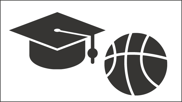 Campus life icon showing a mortar board and a basketball