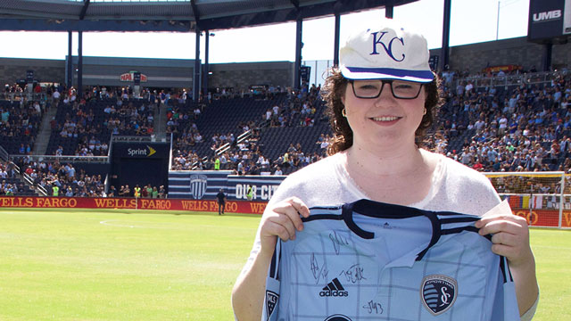 A JCCC representative at the Sporting Kansas City stadium