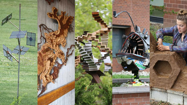 A montage of the five sustainability sculptures placed in 2016.