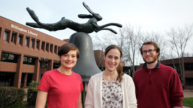 The 2018 Hare and Bell Academic Writing Contest winners are (from left to right) Savannah Price, Talita Shirky and Brandon Bender.