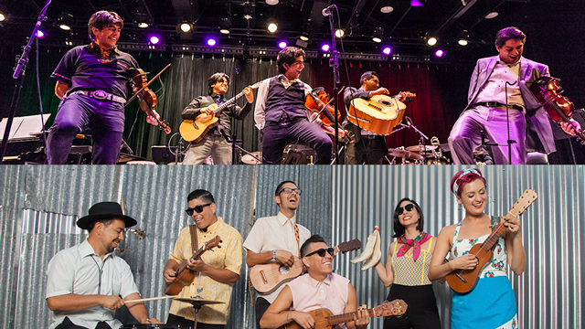 Composite promotional photos of Villalobos Brothers and Las Cafeteras.