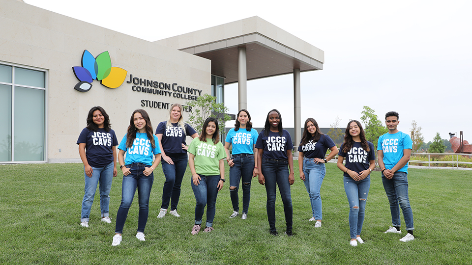 Students in front of the JCCC student center