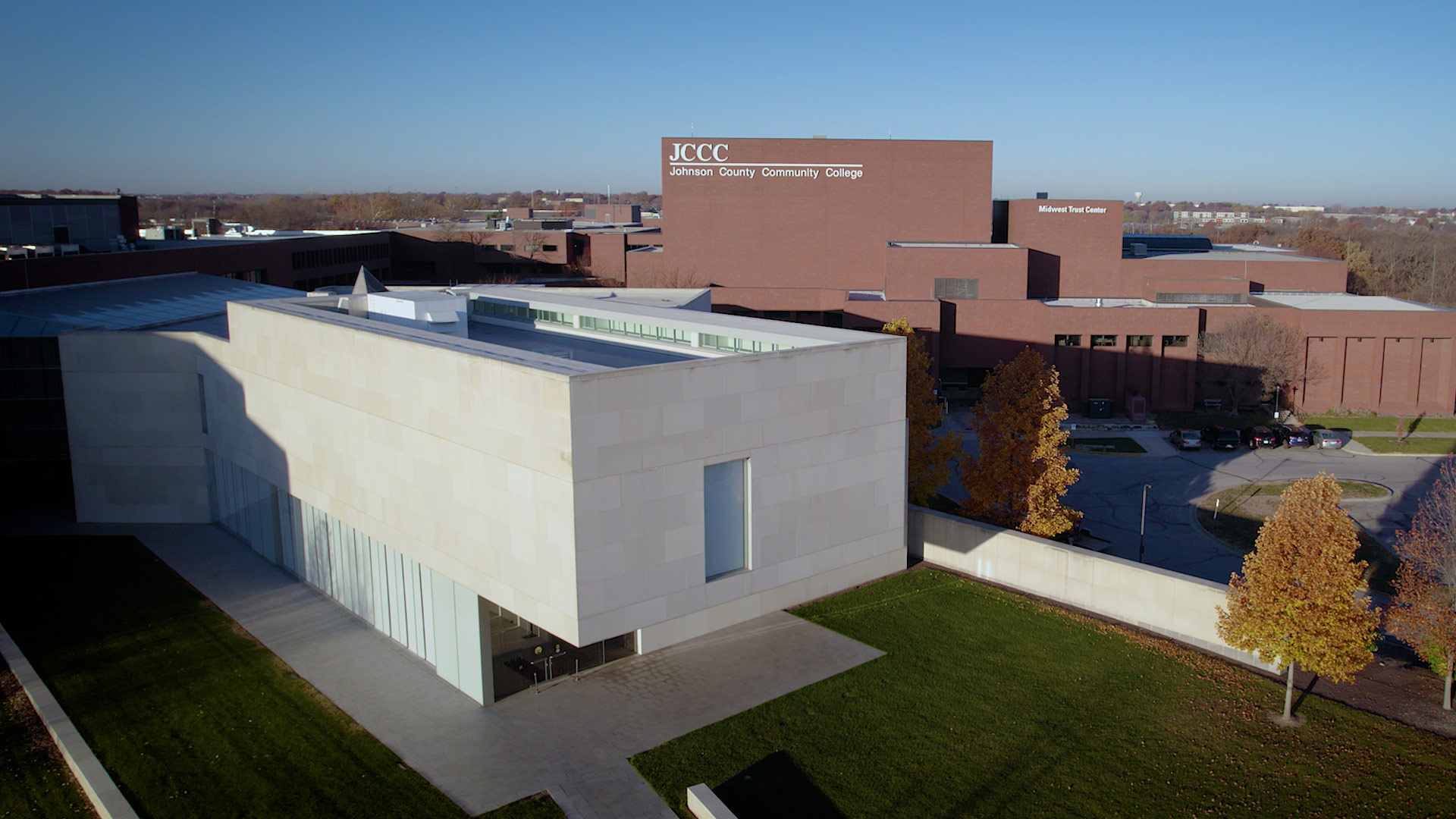 Drone shot above the Nerman Museum of Contemporary Art