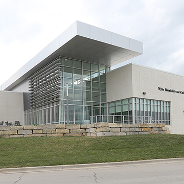 Wylie Hospitality and Culinary Academy building includes a demonstration kitchen in a culinary theater.