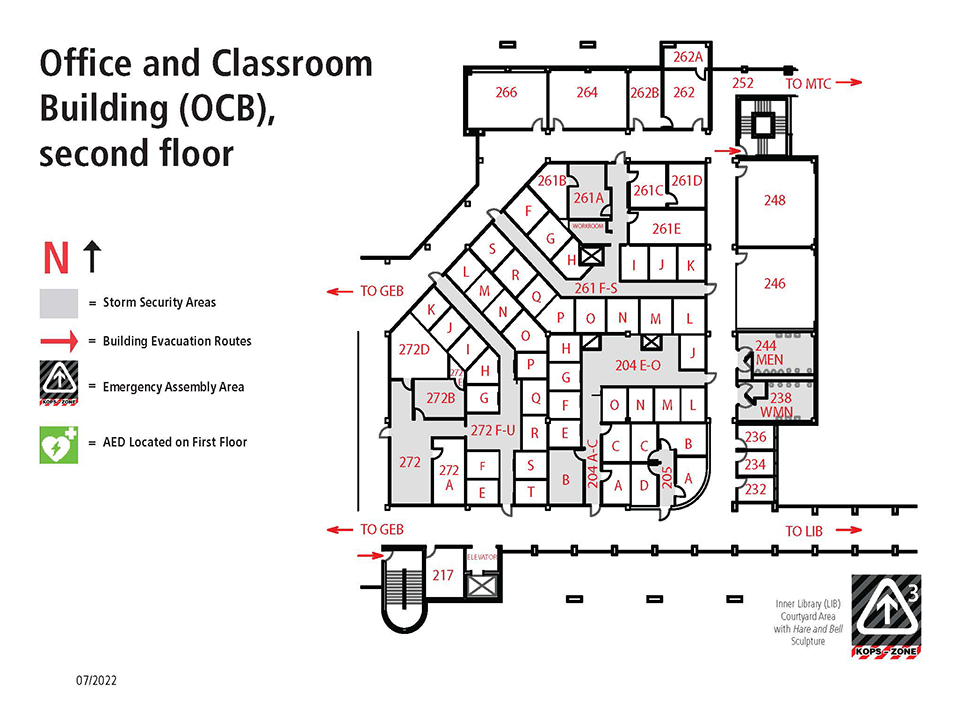 Room locations for OCB second floor.