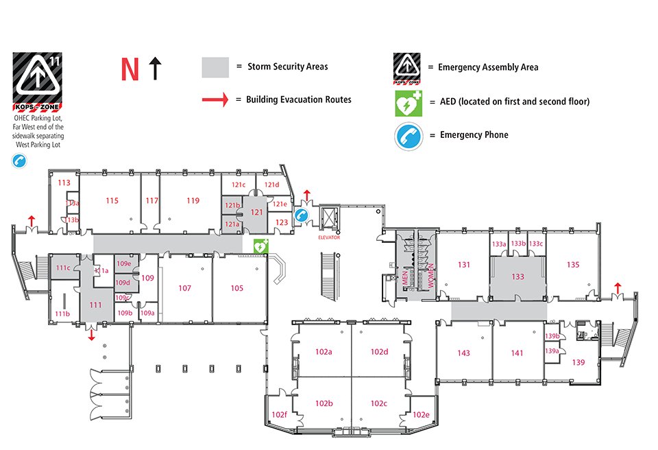 Room locations for OHEC first floor.