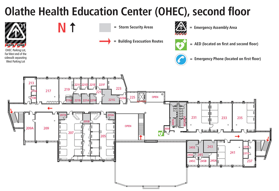 Room locations for OHEC second floor.