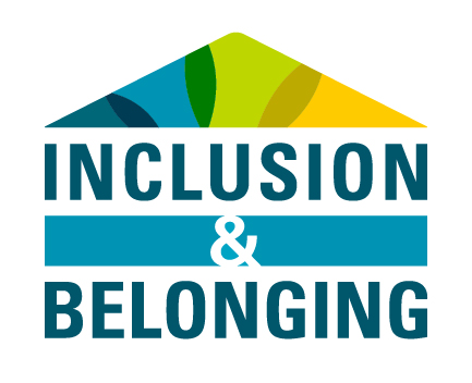 Graphic with the words Inclusion & Belonging under a stylized roof