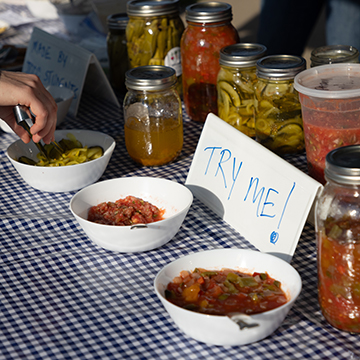 salsas made from vegetables harvest from JCCC's open petal farm
