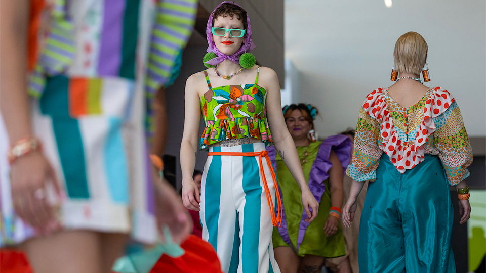 Student models on the catwalk at JCCC's Fashion Show