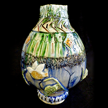 Colorful, textured ceramic vase
