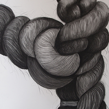 Black and white painting of a knotted rope