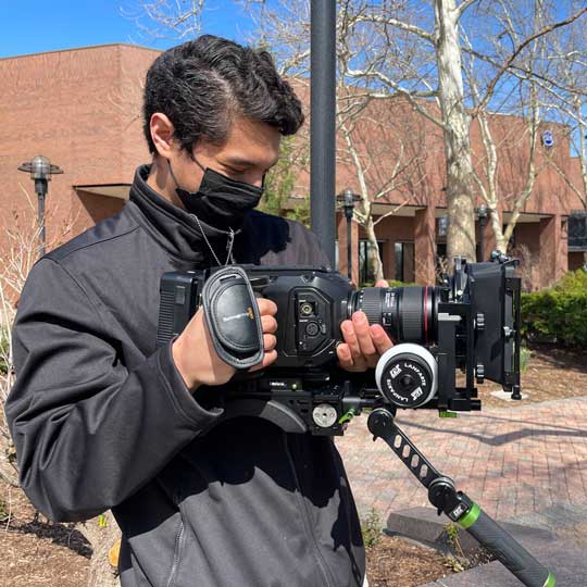 Student shooting film using Black Magic Ursa