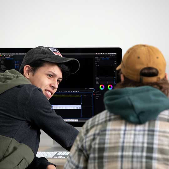 Students working in Film & Media Studies studio