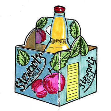 Student project work, drawing of a case of Stewart's apple cider