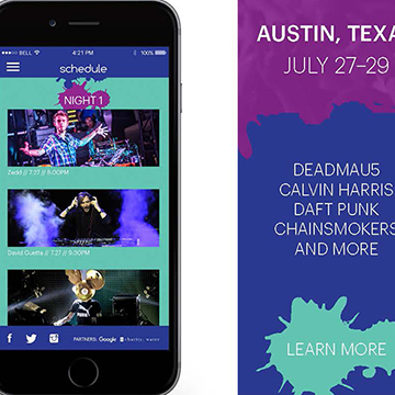 Online portfolio page with mobile mockups for music festival