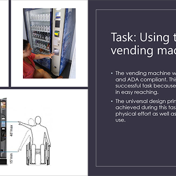 Three images showing a young woman in a wheelchair using a vending machine