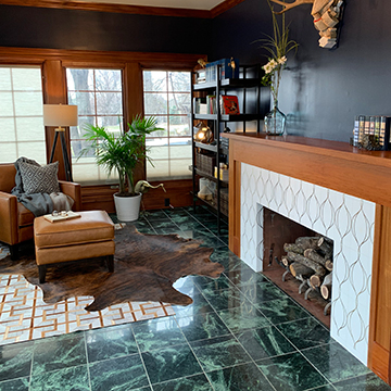 Living room with fireplace design made for the Symphony Showhouse