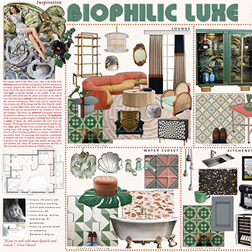 Design board with the title Biophilic Luxe
