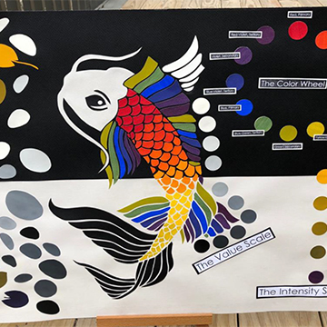 Mood board showing use of color using a koi fish design