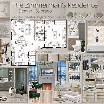 Design board with the title The Zimmerman Residence, Denver, Colorado