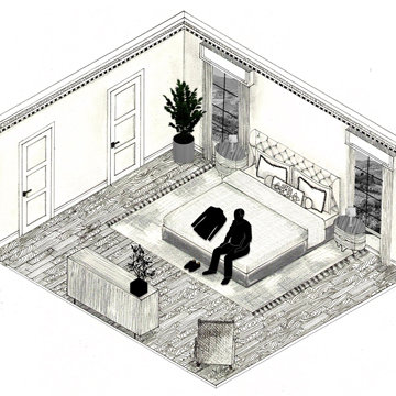 Sketch of a bedroom design