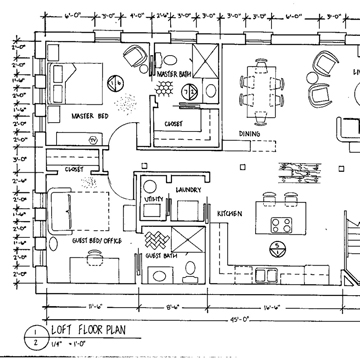 Sketched floor plan for a loft in a home