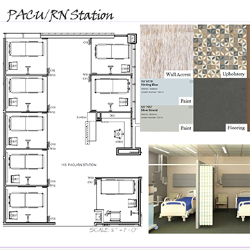 Floor plan and materials options for PACU/RN Station