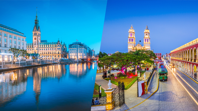 Left: River through a city in Germany; Right: Street in Mexico
