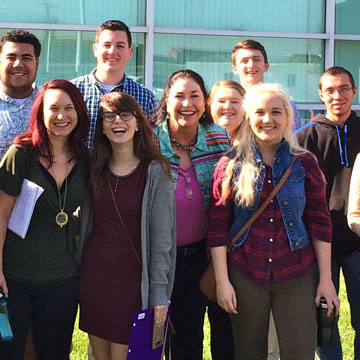 JCCC Public Relations students and professor Gretchen Thum pose after touring VML Advertising Agency