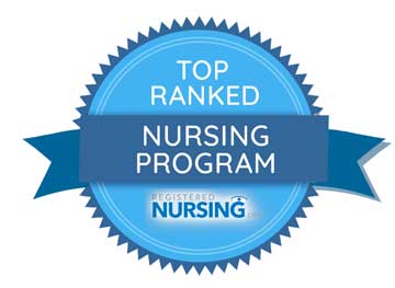 Blue ribbon symbol: Top Ranked Nursing Program (registered nursing).