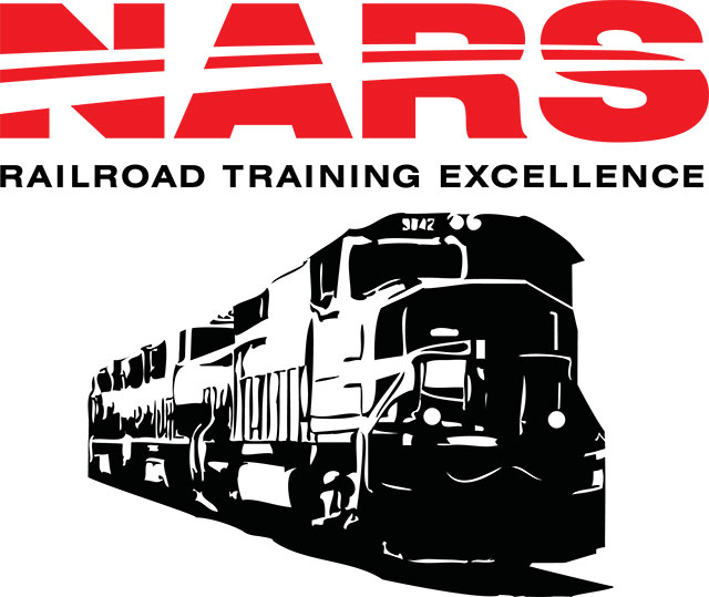 NARS logo featuring a black and white drawing of a locomotive and the words Railroad Training Excellence