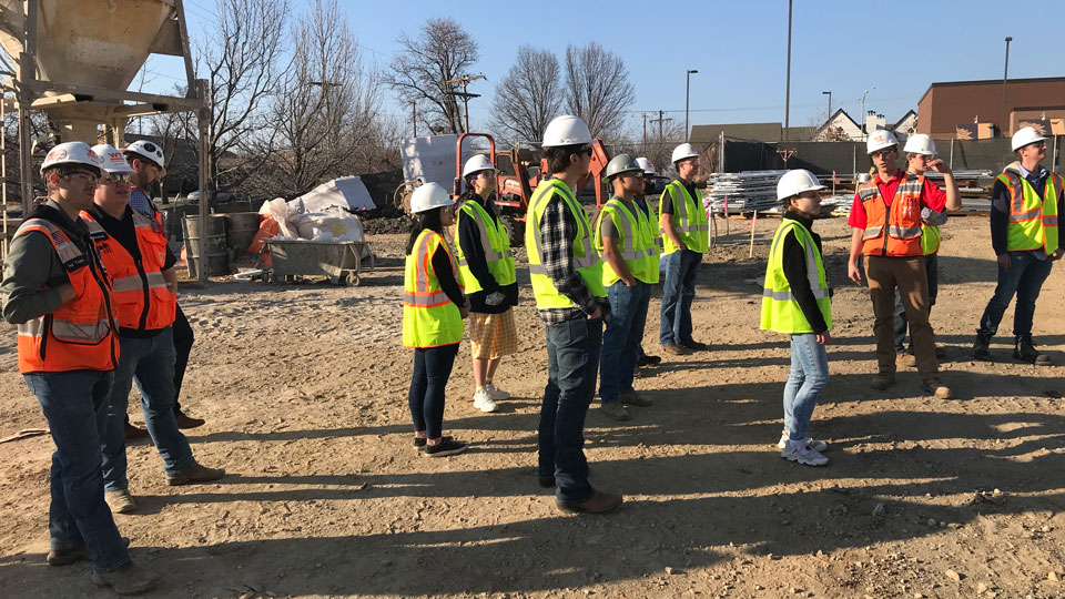 Construction Management students on the learning site