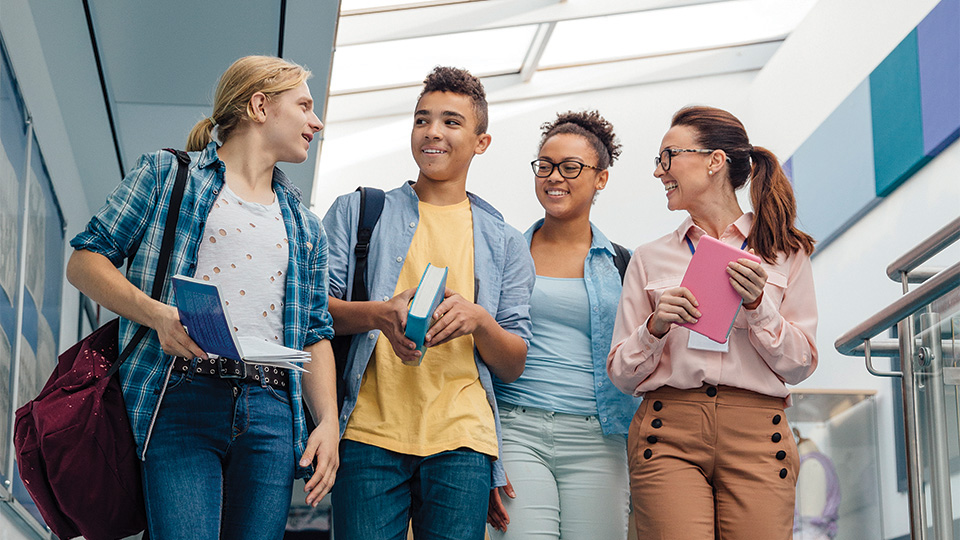 students in hallway