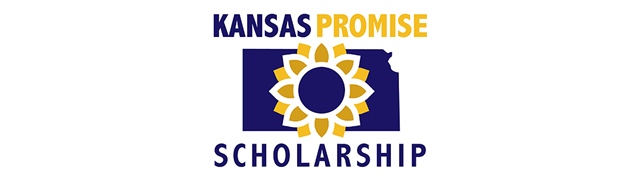 Kansas Promise Scholarship logo comprised of shape of the state of Kansas with sunflower in the center