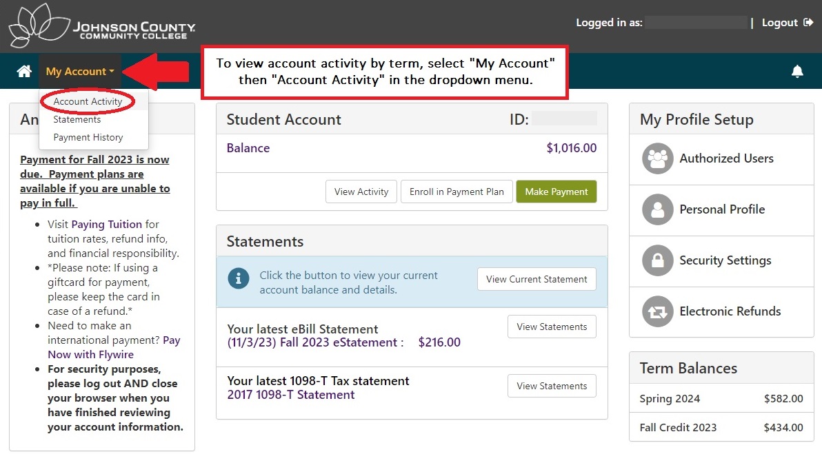Screen shot of My Finances page