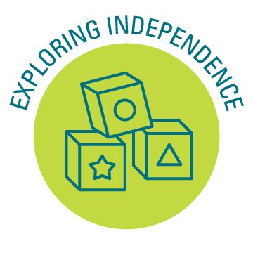 Icon of children's toy blocks with the words Exploring Independence