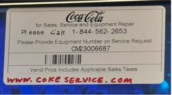Example of the sticker on Coca Cola vending machines