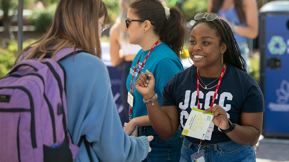 Students talking outside during Cav Craze