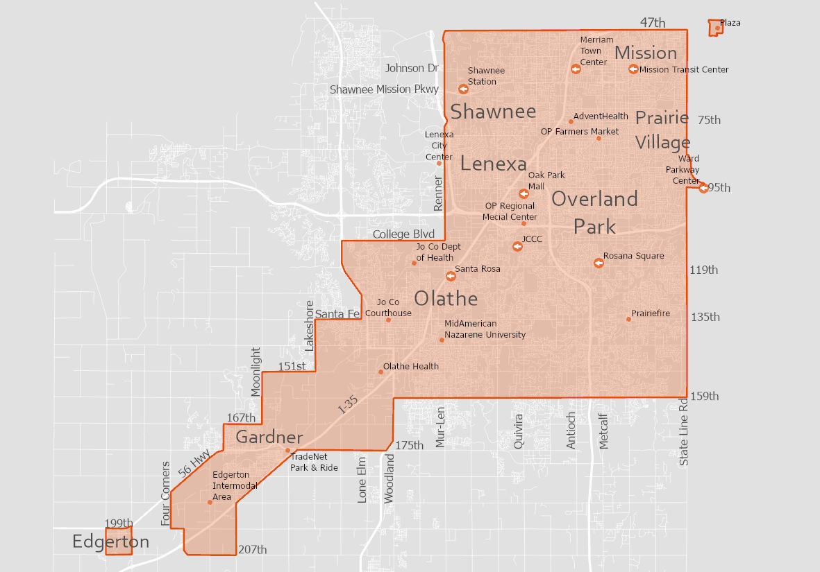 Microtransit service area map.