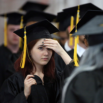 Woman in line to receive diploma