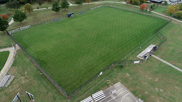Aerial view of the grass soccer field