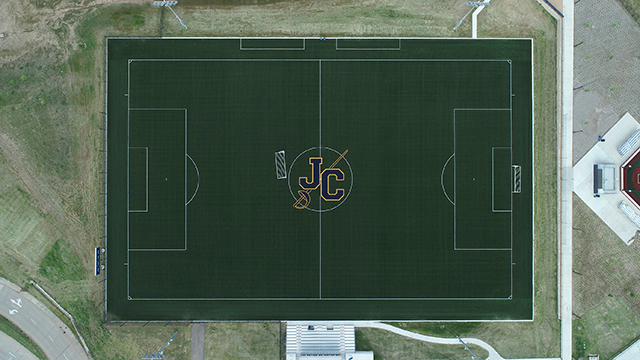 Aerial view of the turf soccer field