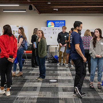 an overview of the crowded CoLab during the STEM poster symposium
