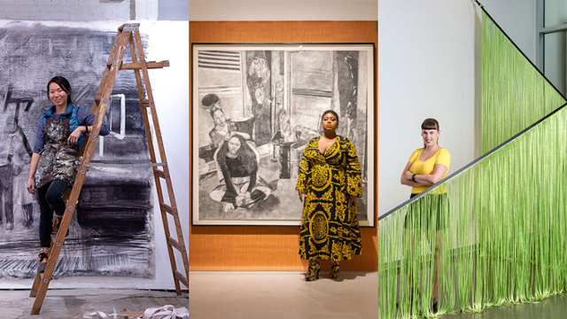 A composite of the three honorees of this year's Charlotte Street Foundation Awards, Kathy Liao, gleneisha and Cory Imig..