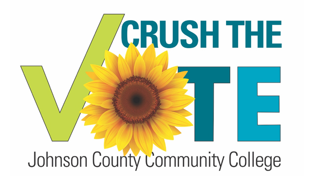 Graphic with the words "crush the vote Johnson County Community College" The O in vote is a sunflower.