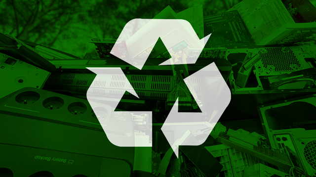 A stylized recycling logo.